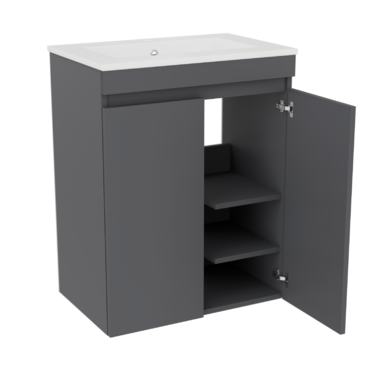 Szafka łazienkowa grafitowa z umywalką Ribera 60 kosz 3 półki