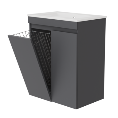 Szafka łazienkowa grafitowa z umywalką Ribera 60 kosz 3 półki