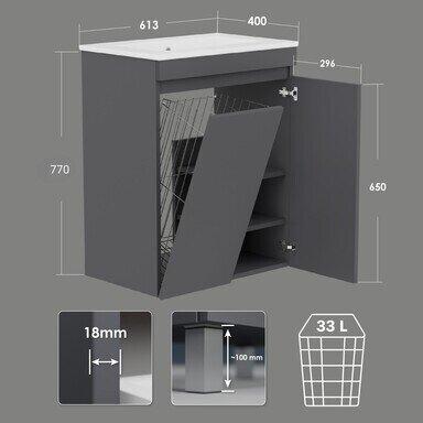 Szafka łazienkowa grafitowa z umywalką Ribera 60 kosz 3 półki