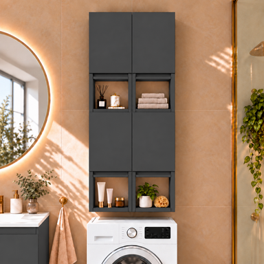 Szafka łazienkowa nad pralkę 150x56x25 Wisząca do łazienki Antracyt mat