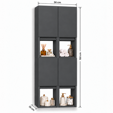 Szafka łazienkowa nad pralkę 150x56x25 Wisząca do łazienki Antracyt mat