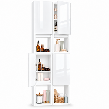 Szafka łazienkowa nad pralkę 150x56x25 Wisząca do łazienki MDF Biała Połysk