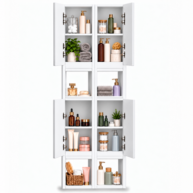 Szafka łazienkowa nad pralkę 150x56x25 Wisząca do łazienki MDF Biała Połysk
