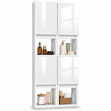 Szafka łazienkowa nad pralkę 150x56x25 Wisząca do łazienki MDF Biała Połysk