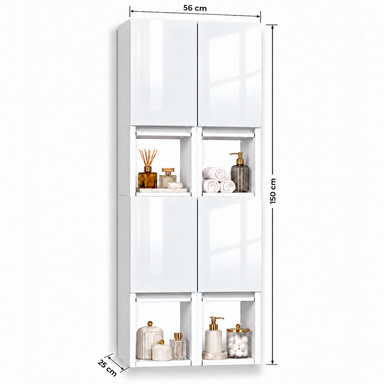 Szafka łazienkowa nad pralkę 150x56x25 Wisząca do łazienki MDF Biała Połysk