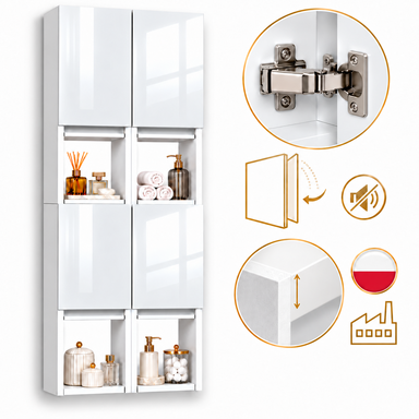Szafka łazienkowa nad pralkę 150x56x25 Wisząca do łazienki MDF Biała Połysk