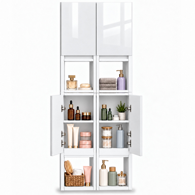 Szafka łazienkowa nad pralkę 150x56x25 Wisząca do łazienki MDF Biała Połysk