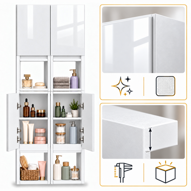 Szafka łazienkowa nad pralkę 150x56x25 Wisząca do łazienki MDF Biała Połysk