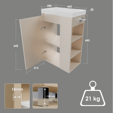 Szafka łazienkowa SEVA 46 kaszmir mat z umywalką | stojąca lub wisząca