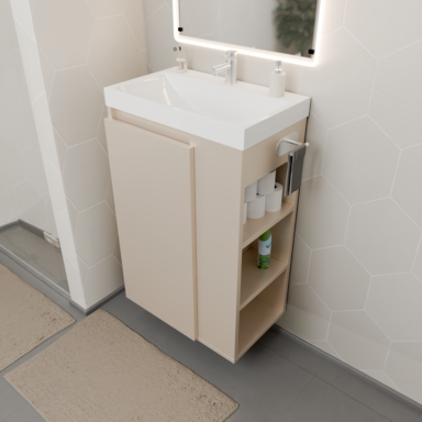 Szafka łazienkowa SEVA 46 kaszmir mat z umywalką | stojąca lub wisząca