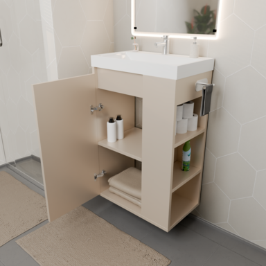 Szafka łazienkowa SEVA 46 kaszmir mat z umywalką | stojąca lub wisząca