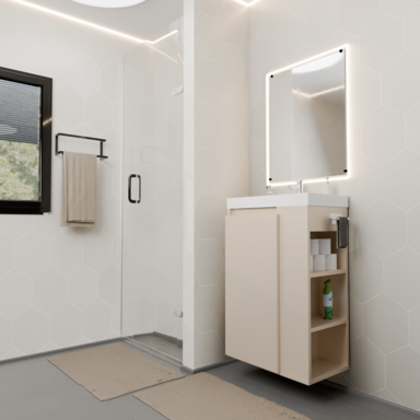 Szafka łazienkowa SEVA 46 kaszmir mat z umywalką | stojąca lub wisząca