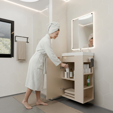 Szafka łazienkowa SEVA 46 kaszmir mat z umywalką | stojąca lub wisząca