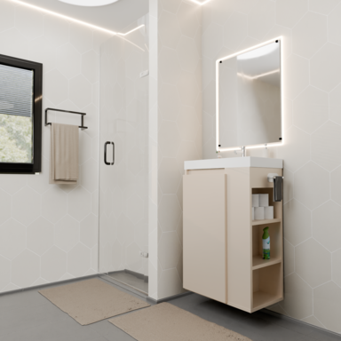 Szafka łazienkowa SEVA 46 kaszmir mat z umywalką | stojąca lub wisząca