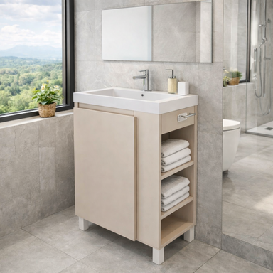 Szafka łazienkowa SEVA 46 kaszmir mat z umywalką | stojąca lub wisząca