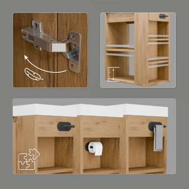 Szafka łazienkowa SEVA 57 dąb Lancelot z umywalką | stojąca lub wisząca