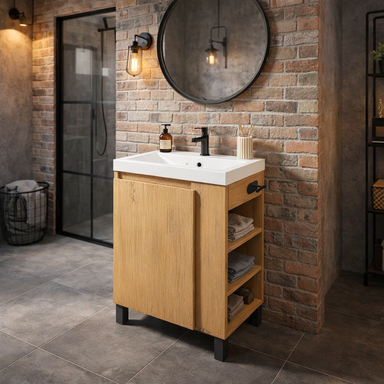 Szafka łazienkowa SEVA 57 dąb Lancelot z umywalką | stojąca lub wisząca