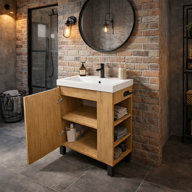 Szafka łazienkowa SEVA 57 dąb Lancelot z umywalką | stojąca lub wisząca