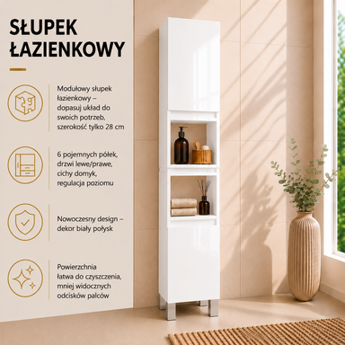 Szafka łazienkowa Stojąca 161x28 cm Wisząca Biały Połysk