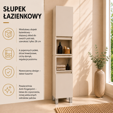 Szafka łazienkowa Stojąca 161x28 cm Wisząca Kaszmir
