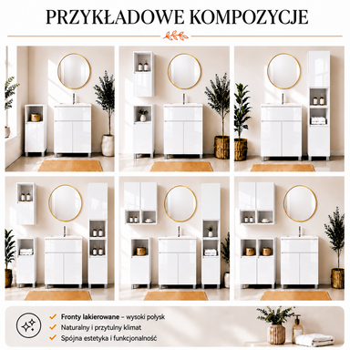  Szafka łazienkowa Stojąca 85x28 cm Wisząca Biały Połysk