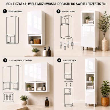  Szafka łazienkowa Stojąca Słupek 161x28 cm Wisząca Biały Połysk