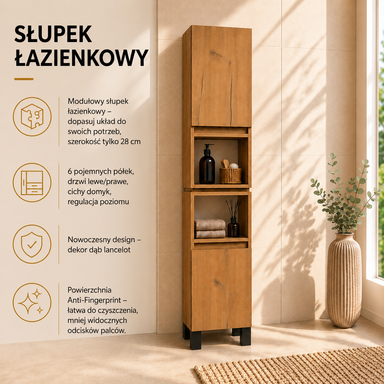  Szafka łazienkowa Stojąca Słupek 161x28 cm Wisząca Dąb lancelot