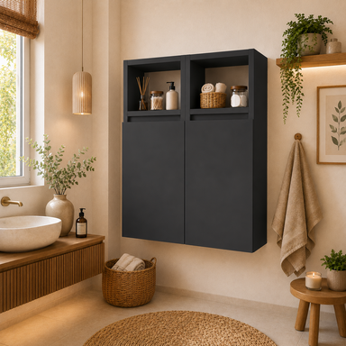  Szafka łazienkowa Wisząca 75x56 cm Górna Podwójna Antracyt
