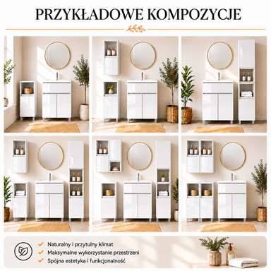 Szafka łazienkowa Wisząca 75x56 cm Górna Podwójna Biały Połysk