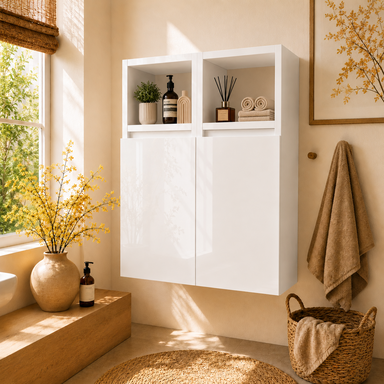 Szafka łazienkowa Wisząca 75x56 cm Górna Podwójna Biały Połysk