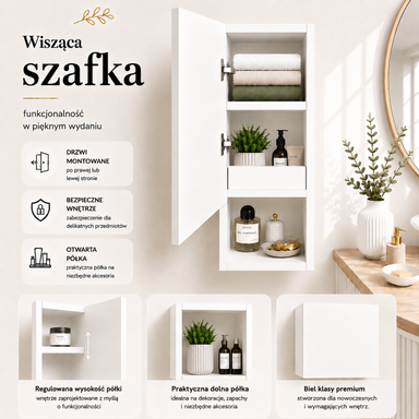 Szafka łazienkowa Wisząca 78x28 cm Górna Biała Połysk