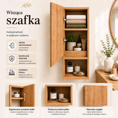 Szafka łazienkowa Wisząca 78x28 cm Górna Dąb lancelot