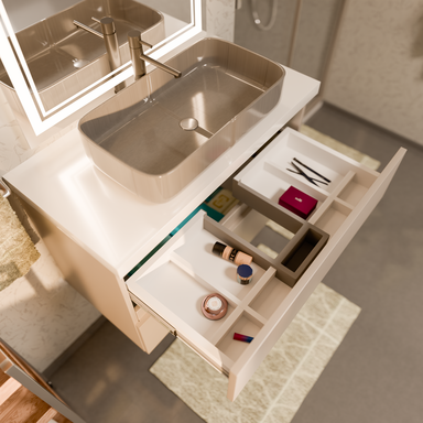 Szafka łazienkowa wisząca z Blatem 80 cm Nablatowa Kaszmir Wąska Szuflady Organizer