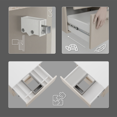 Szafka łazienkowa wisząca z Blatem 80 cm Nablatowa Kaszmir Wąska Szuflady Organizer