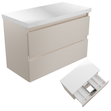 Szafka łazienkowa wisząca z Blatem 80 cm Nablatowa Kaszmir Wąska Szuflady Organizer