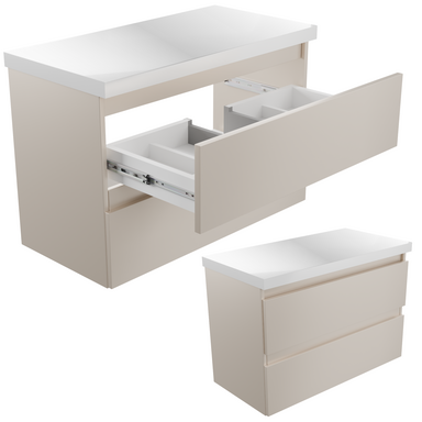 Szafka łazienkowa wisząca z Blatem 80 cm Nablatowa Kaszmir Wąska Szuflady Organizer