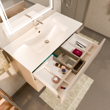 Szafka łazienkowa wisząca z Umywalką 80 cm Kaszmir Wąska Szuflady Organizer