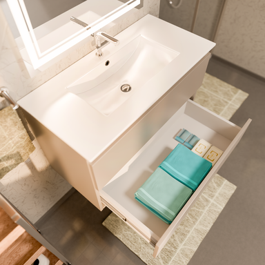 Szafka łazienkowa wisząca z Umywalką 80 cm Kaszmir Wąska Szuflady Organizer