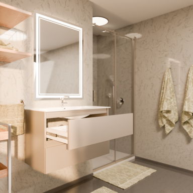 Szafka łazienkowa wisząca z Umywalką 80 cm Kaszmir Wąska Szuflady Organizer