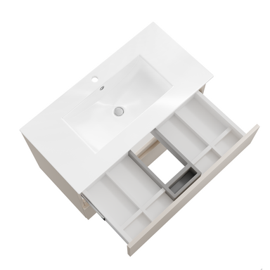 Szafka łazienkowa wisząca z Umywalką 80 cm Kaszmir Wąska Szuflady Organizer