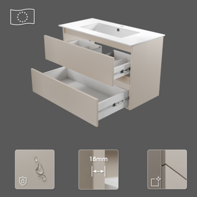 Szafka łazienkowa wisząca z Umywalką 80 cm Kaszmir Wąska Szuflady Organizer