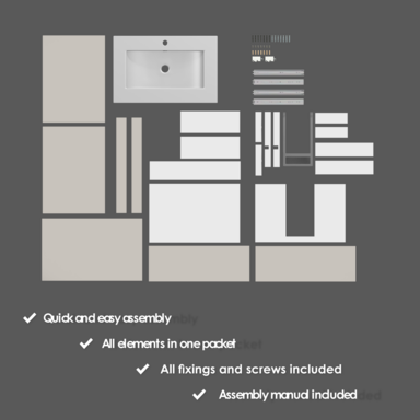 Szafka łazienkowa wisząca z Umywalką 80 cm Kaszmir Wąska Szuflady Organizer