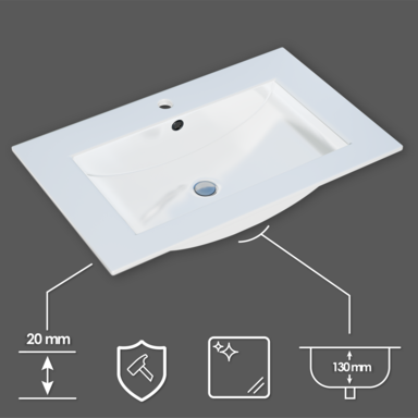Szafka łazienkowa wisząca z Umywalką 80 cm Kaszmir Wąska Szuflady Organizer