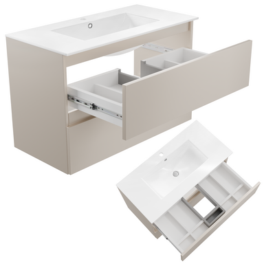 Szafka łazienkowa wisząca z Umywalką 80 cm Kaszmir Wąska Szuflady Organizer