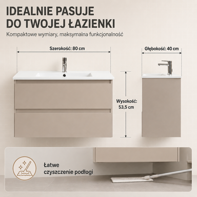 Szafka łazienkowa wisząca z Umywalką 80 cm Kaszmir Wąska Szuflady Organizer