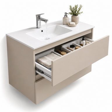 Szafka łazienkowa wisząca z Umywalką 80 cm Kaszmir Wąska Szuflady Organizer