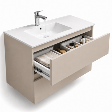 Szafka łazienkowa wisząca z Umywalką 80 cm Kaszmir Wąska Szuflady Organizer