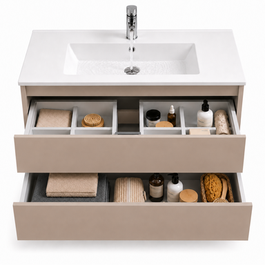 Szafka łazienkowa wisząca z Umywalką 80 cm Kaszmir Wąska Szuflady Organizer