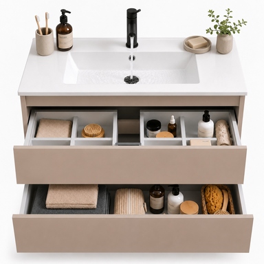 Szafka łazienkowa wisząca z Umywalką 80 cm Kaszmir Wąska Szuflady Organizer