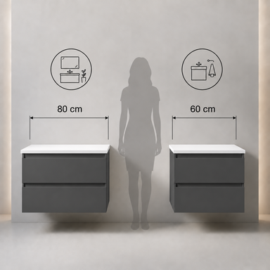 Szafka łazienkowa z blatem Zestaw Antracyt mat 60 x 40 Wisząca Wąska Szuflady